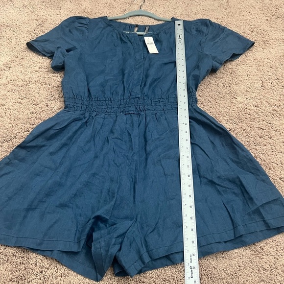 NWT new medium Anthropologie Somerset linen romper shorts navy blue - Picture 14 of 16